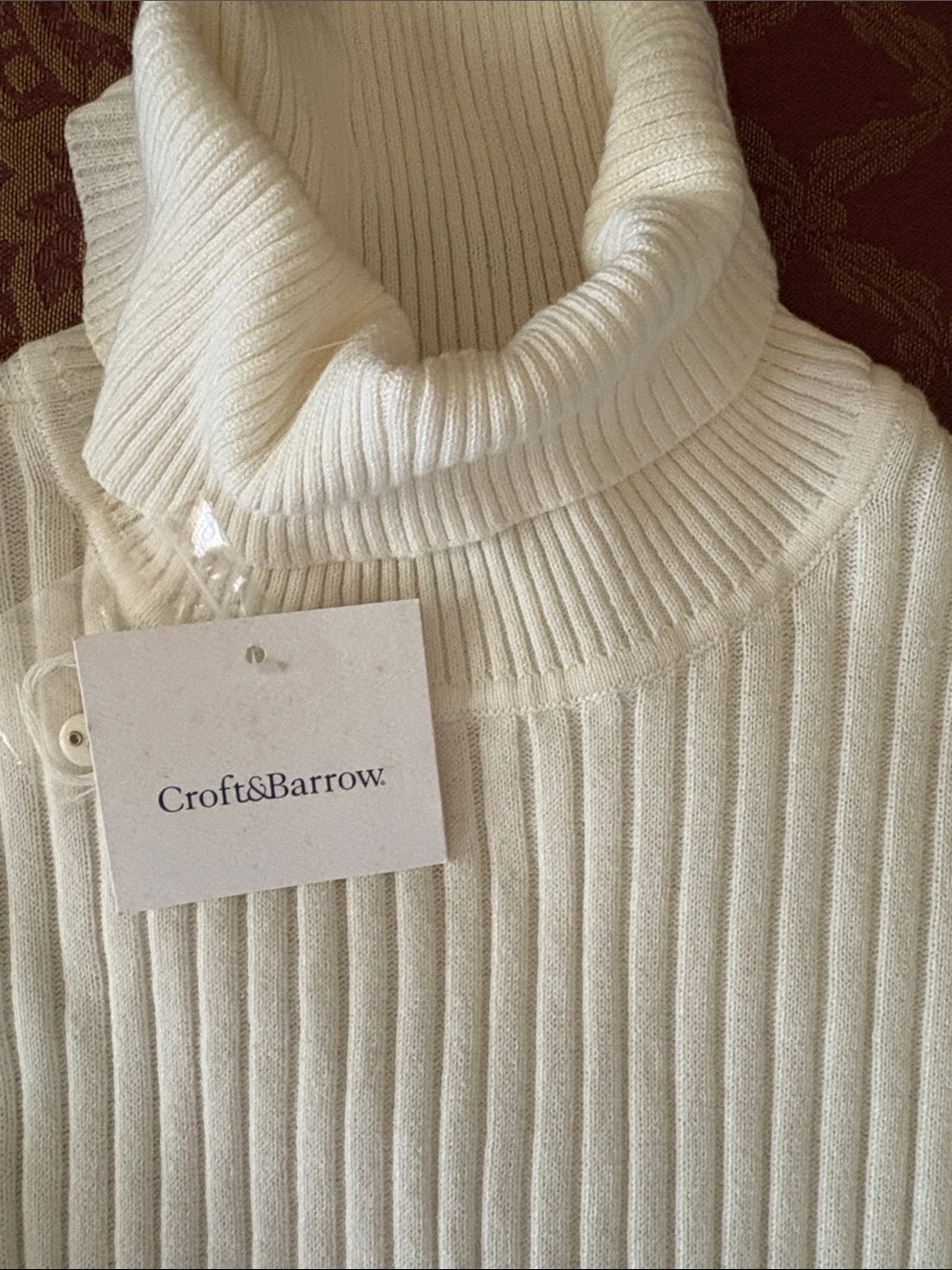 Croft & Barrow Turtleneck Cream Ribbed Cotton Sweater Size M NWT